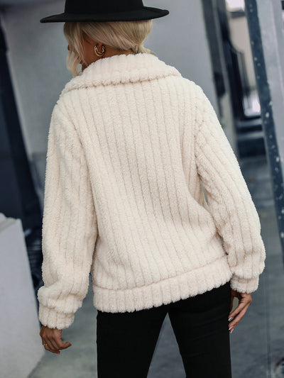 Double-faced Velvet Lapel Striped Plush Coat