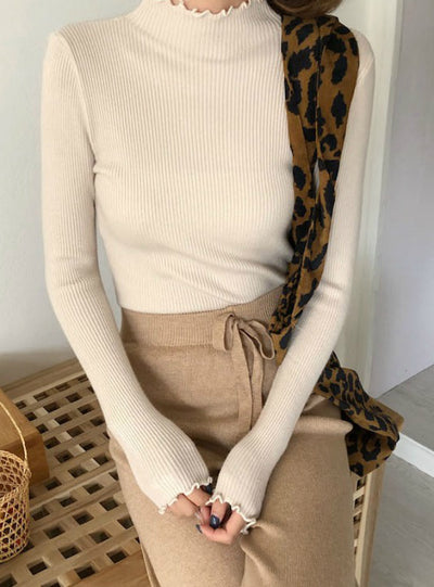 Women Sweater High Elastic Solid Knitted Pullovers