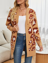 V-neck Leopard-print Long Cardigan