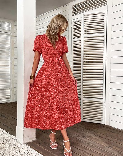 V-neck Print Short Sleeve Dress