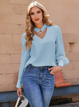Loose Long-sleeved V-neck Pullover Shirt