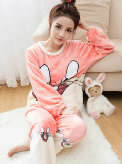 Rabbit Pyjamas Sets Thick Warm Coral Velvet Suit