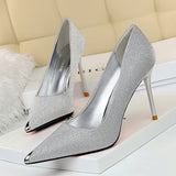 Shallow Metal Pointed High Heels