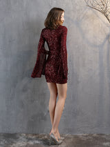 V-neck Sequins Short Sleeve Party Dress