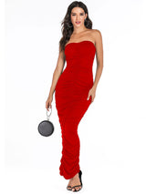 Pleated Sexy Tube Top Tight Backless Dress