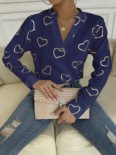 Deep V-Neck Love Printed Casual Top