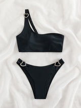 Black One-shoulder Split Bikini