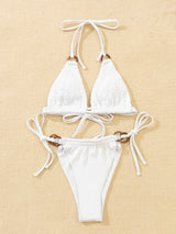 Solid Color White Sexy Lace-up Bikini