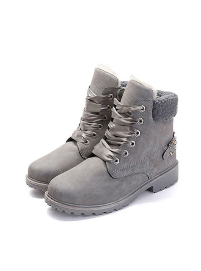 Women Boots Lace up Solid Casual Ankle Boots 