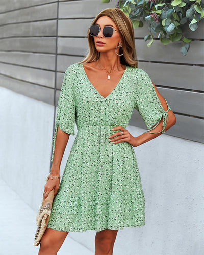 Floral V-neck Sexy Short Sleeve Dress