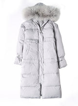 Long Casual Rabbit Fur Hooded Down Jacket