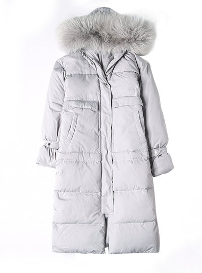 Long Casual Rabbit Fur Hooded Down Jacket