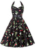 Black Cherry Print Halter Dress