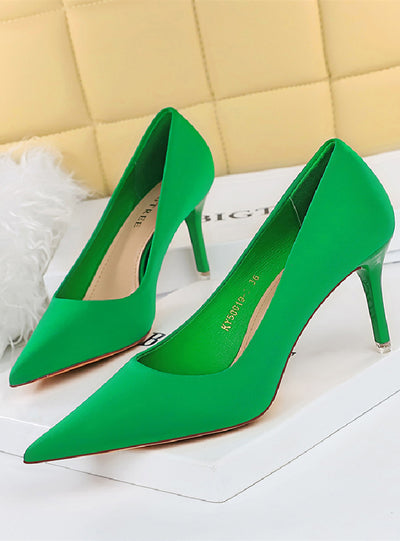 High Heel Shallow Mouth Pointed Satin Shoes