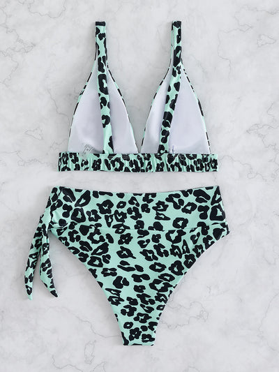 Deep V-neck Leopard Bikini