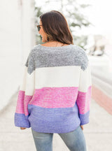 Contrast Stitching Long Sleeve Crewneck Sweater