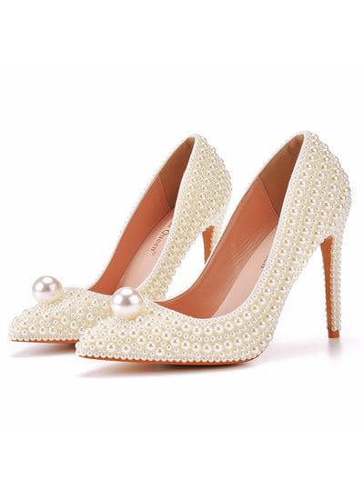 11 CM Thin Heel Pointed Pearls Shoes