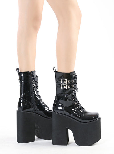 Martin Boots Black Patent Leather High Boots