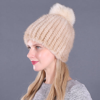 Mink Wool Woven Thickened Warm Ear Mink Hat