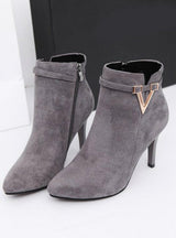 Pointed Toe Faux Leather Zipper Ankle Boots