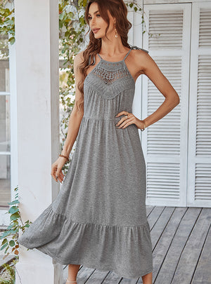 Women Lace Stitching Openwork Dress