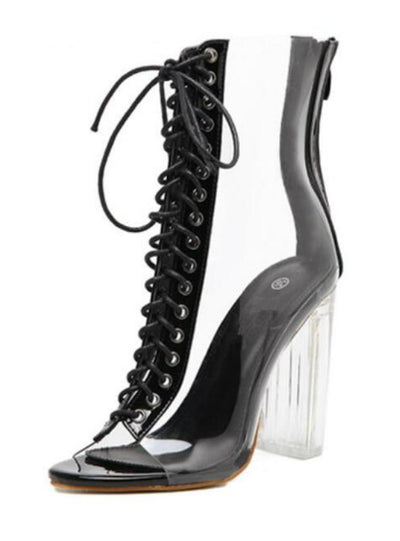 Peep Toe Shoes Clear Chunky Heels Ankle Boots