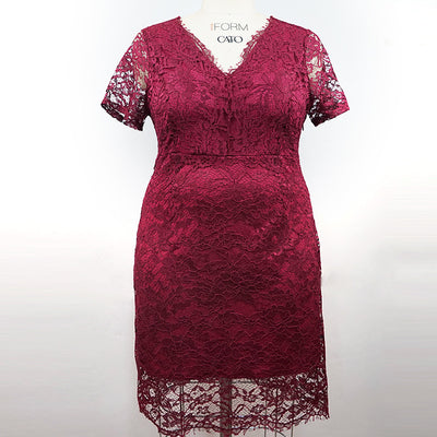 Plus Size Slim-fitting Lace Hip V-neck Dress