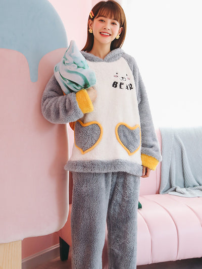 Women Gray Heart Bear Cute Cartoon Flannel