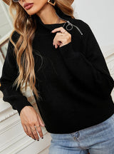 Solid Color High Collar Zip Top Sweater
