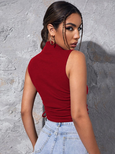 Sports Drawstring High Neck Vest T Shirt