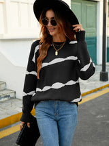 Turtleneck Printed Striped Color Matching Sweater