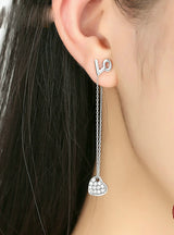 925 Sterling Silver LOVE Long Earrings Heart 