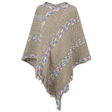 Loose Rainbow Striped Scarf Fringed Cloak Shawl