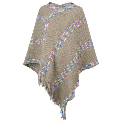 Loose Rainbow Striped Scarf Fringed Cloak Shawl
