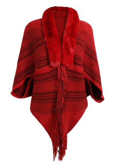 Cape Fringed Cardigan Fur Collar Coat