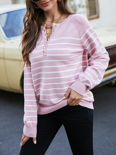 Striped Pullover Button Cardigan Sweater