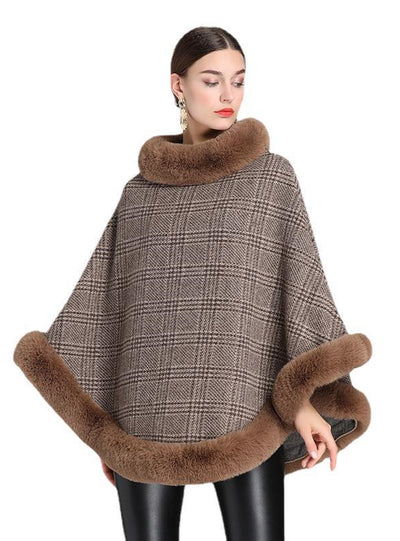 Rex Rabbit Fur Collar Shawl Cape Loose Cloak