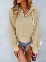 Women Long Sleeve Solid Color Top