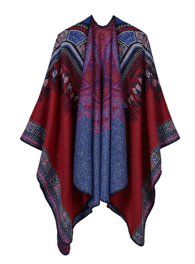 Abstract Pattern Thickened Split Dual-Purpose Shawl