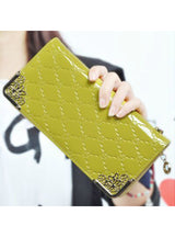 Brand Women Long Patent Leather Plaid Wallet