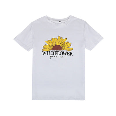 Crew Neck Daisy Female Print T-shirt