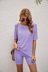 Casual Solid Color Shorts Two-piece Suit