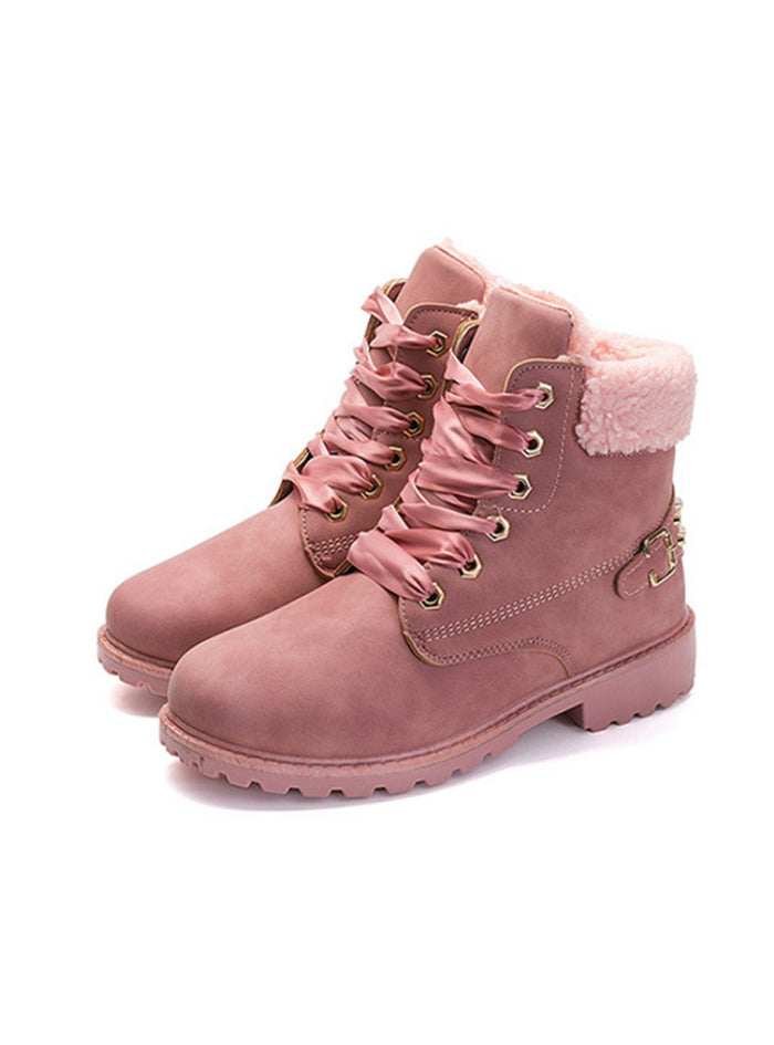Women Boots Lace up Solid Casual Ankle Boots 