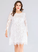 Long Sleeve Red Lace Large Size Dress