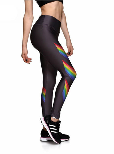 Black Rainbow Stripes High Waist Digital Print Leggings