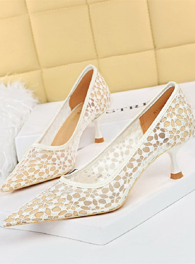 Shallow Pointed Mesh Hollow Lace Shoes