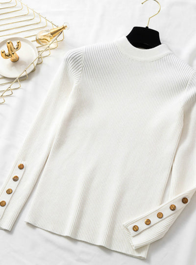 Women Thick Sweater Pullovers Long Sleeve Button O-neck