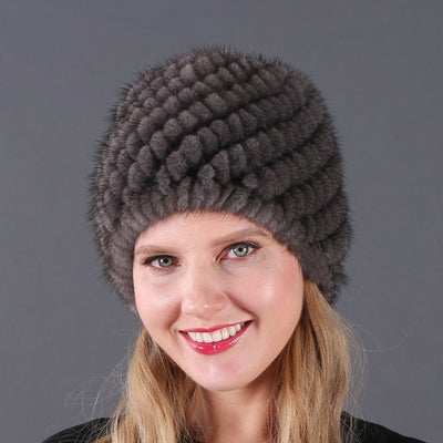 Mink Wool Knitted Double-layer Warm Pineapple Hat