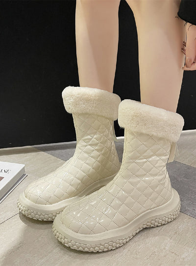 Plaid Plus Velvet Thickened Thin Cotton Boots