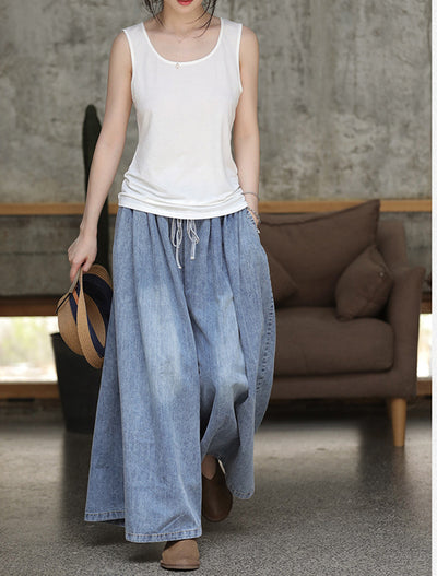 Women Loose-laced Wide-leg Jeans